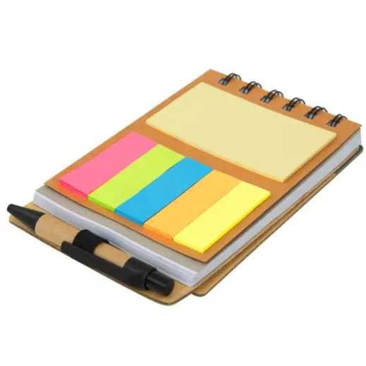 Wood Pocket Notepad & Sticky-Memo & Pen Green Open